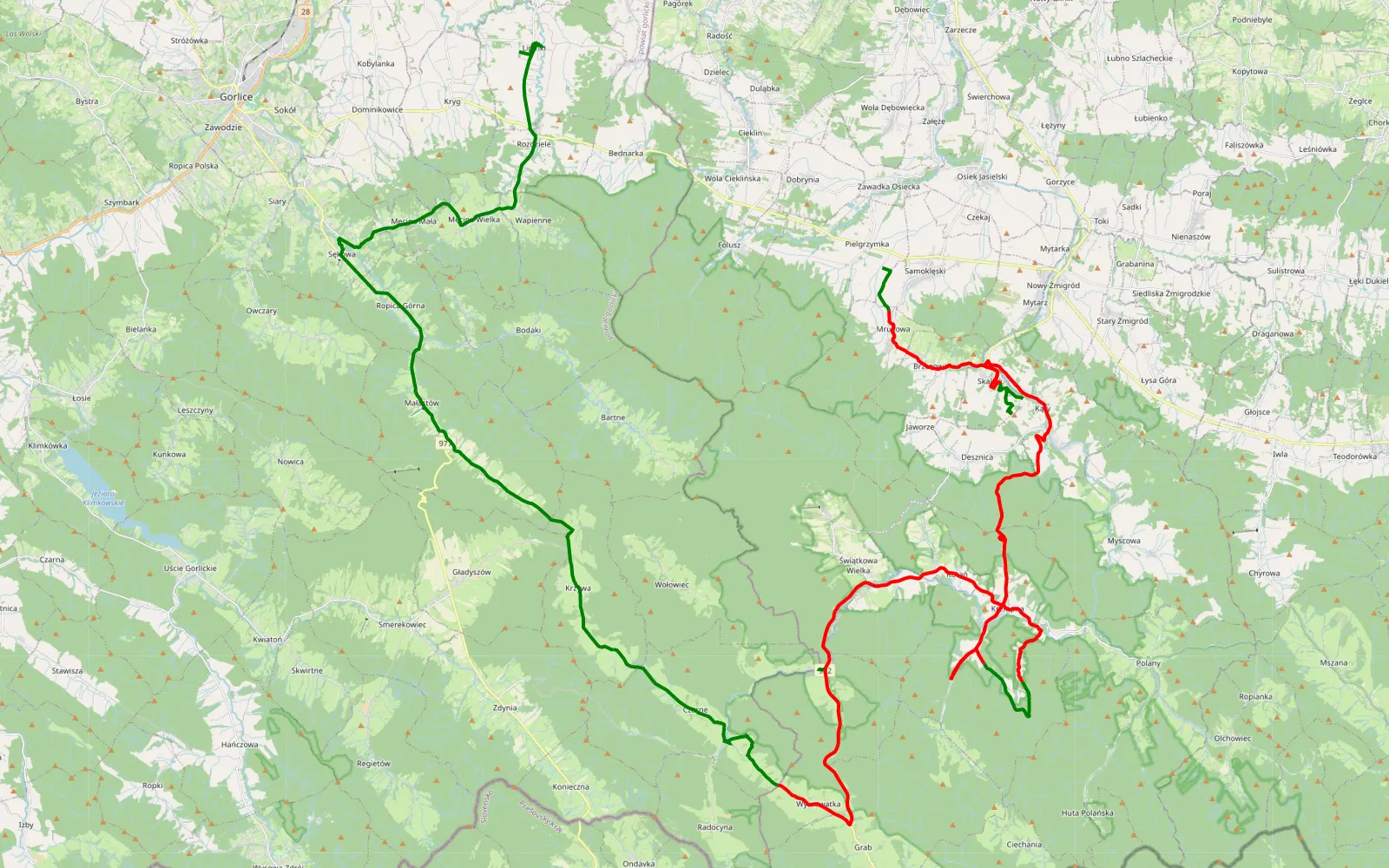 Map of Pielgrzymka - Lipinki - 61.8 km offroad trail, Jasło County