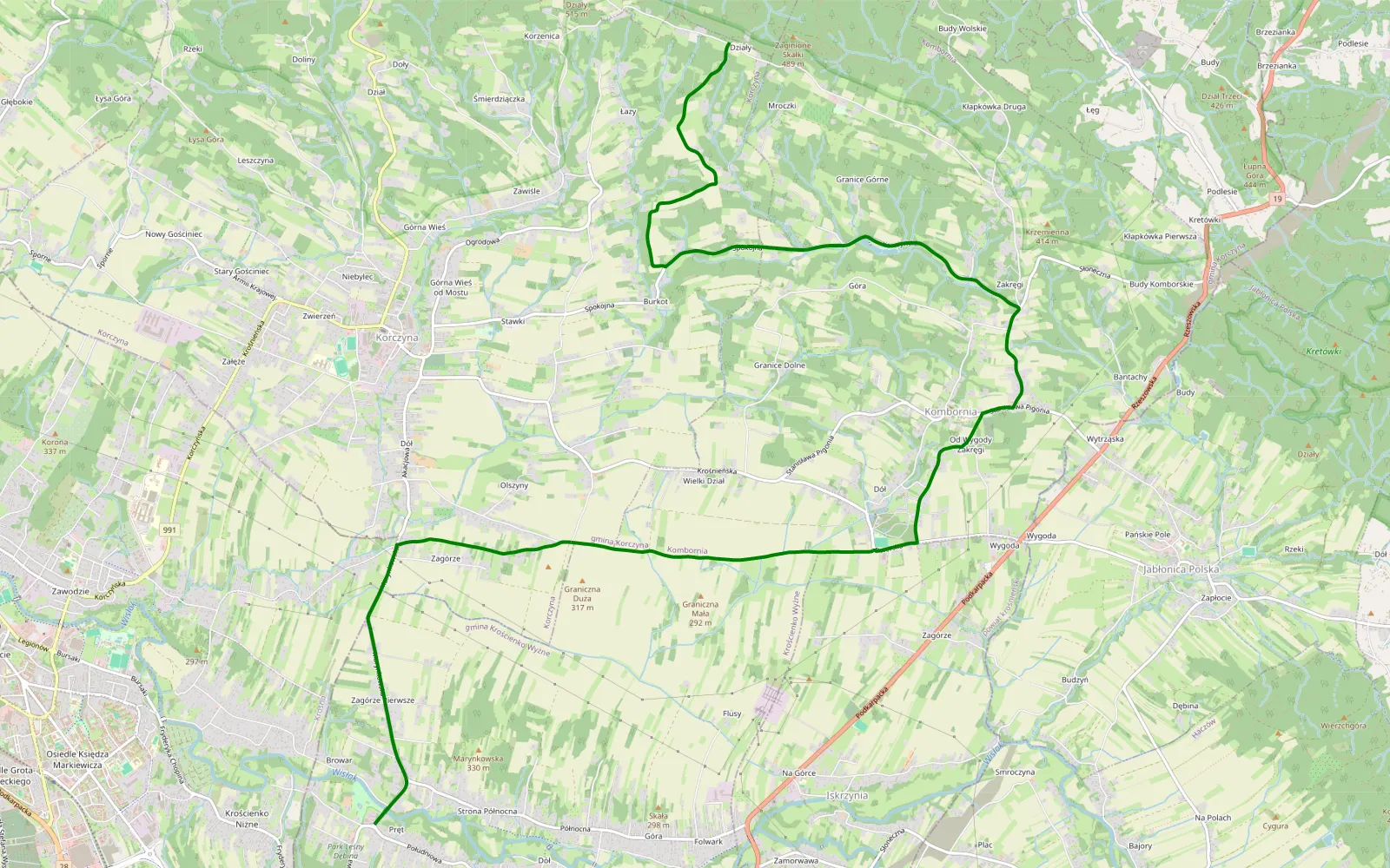 Map of Kombornia - Krościenko Wyżne - 2.4 km offroad trail, Krosno County
