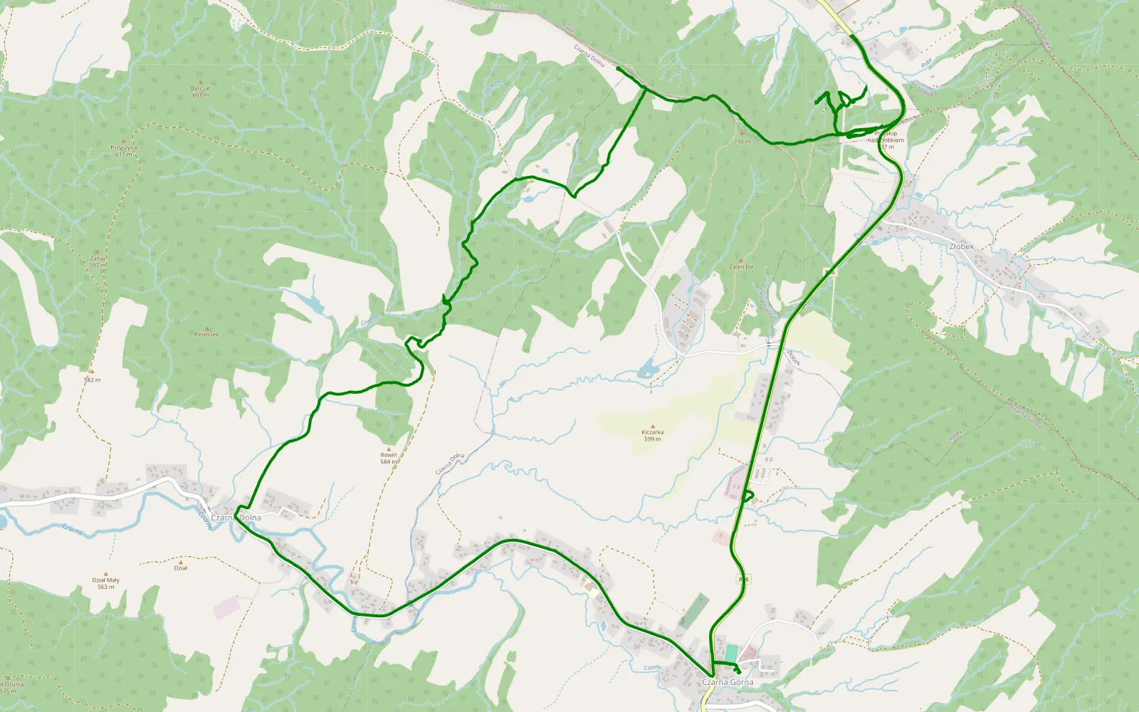 Map of Czarna Górna - 8 km offroad trail, Bieszczady County