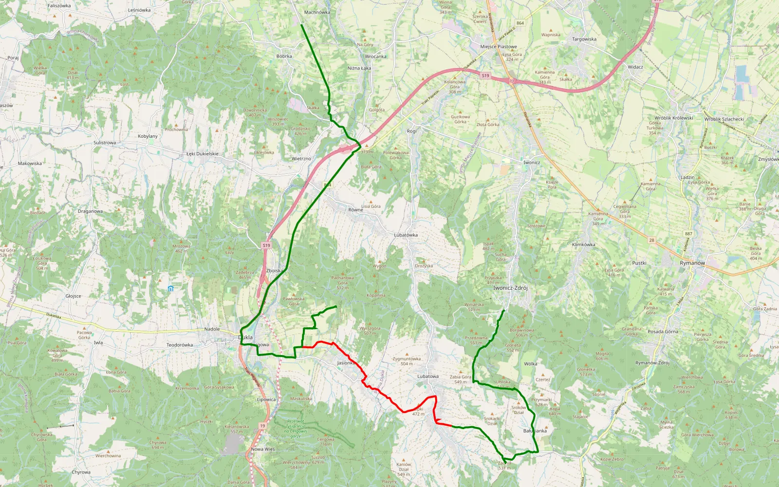 Map of Machnówka - Iwonicz-Zdrój - 14.9 km offroad trail, Krosno County