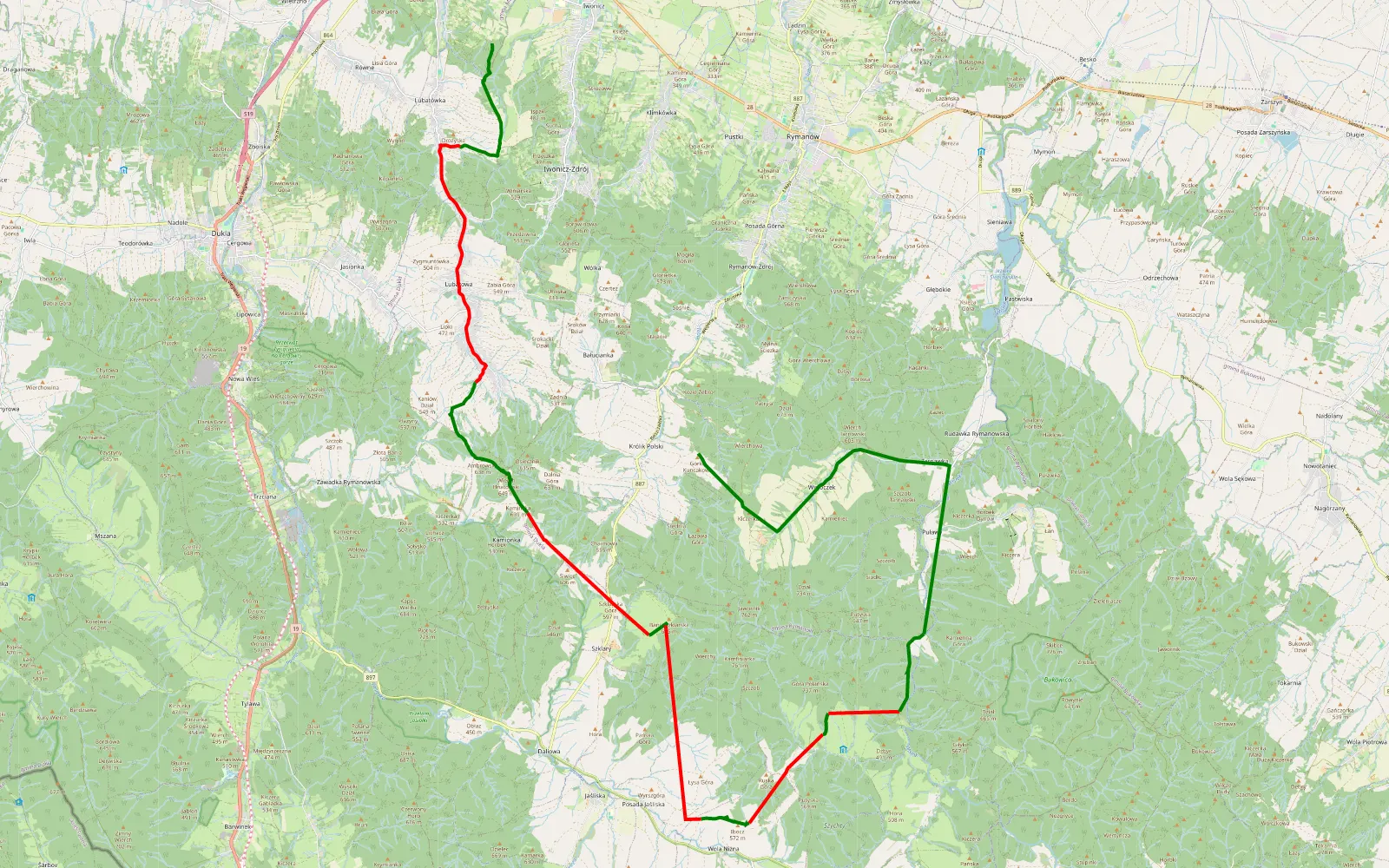 Map of Rogi - Królik Polski - 32.1 km offroad trail, Krosno County