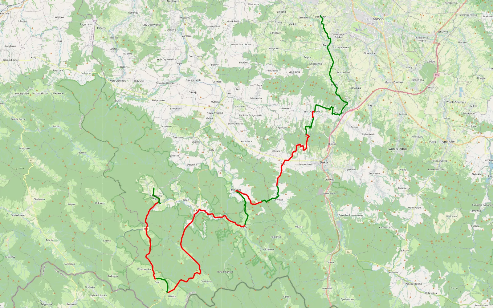 Map of Dobieszyn - Świątkowa Mała - 62.5 km offroad trail, Jasło County
