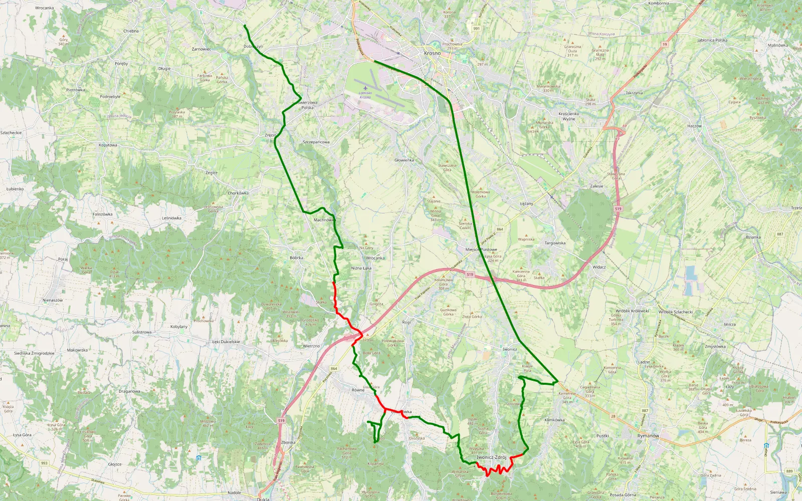 Map of Dobieszyn - Polanka - 22.7 km offroad trail, Krosno County