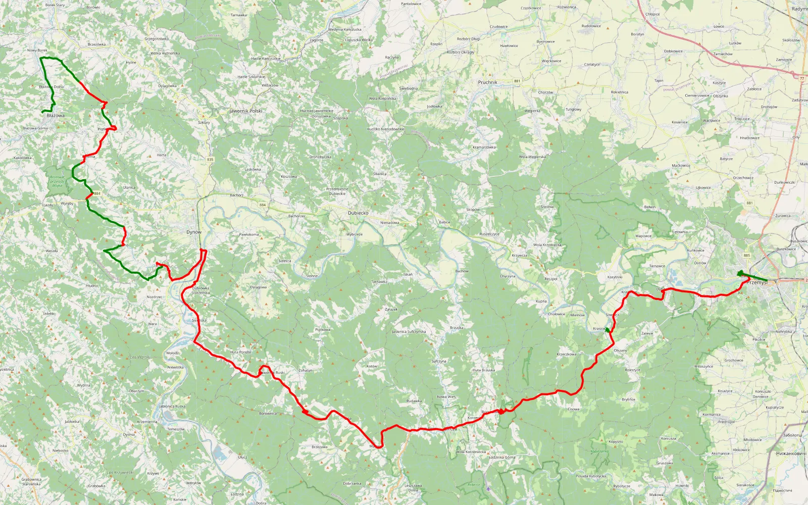 Mapa trasy Jan - 102.1 km trasy offroad, Powiat Przemyski