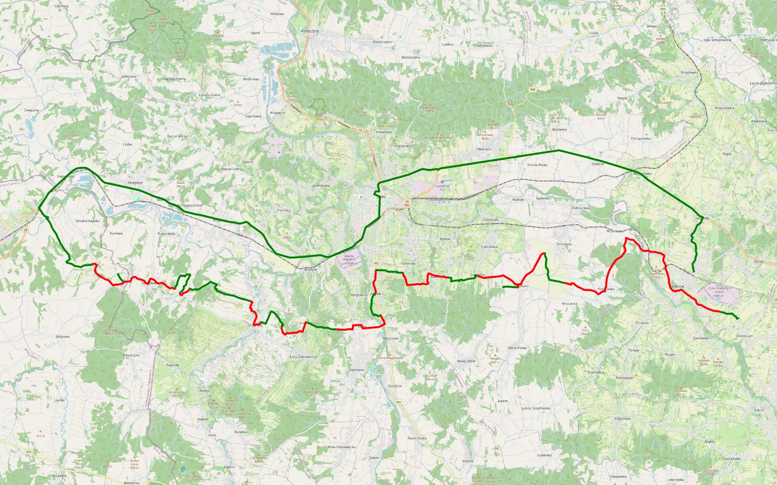 Map of Dobieszyn - Jedlicze - 46.2 km offroad trail, Jasło County