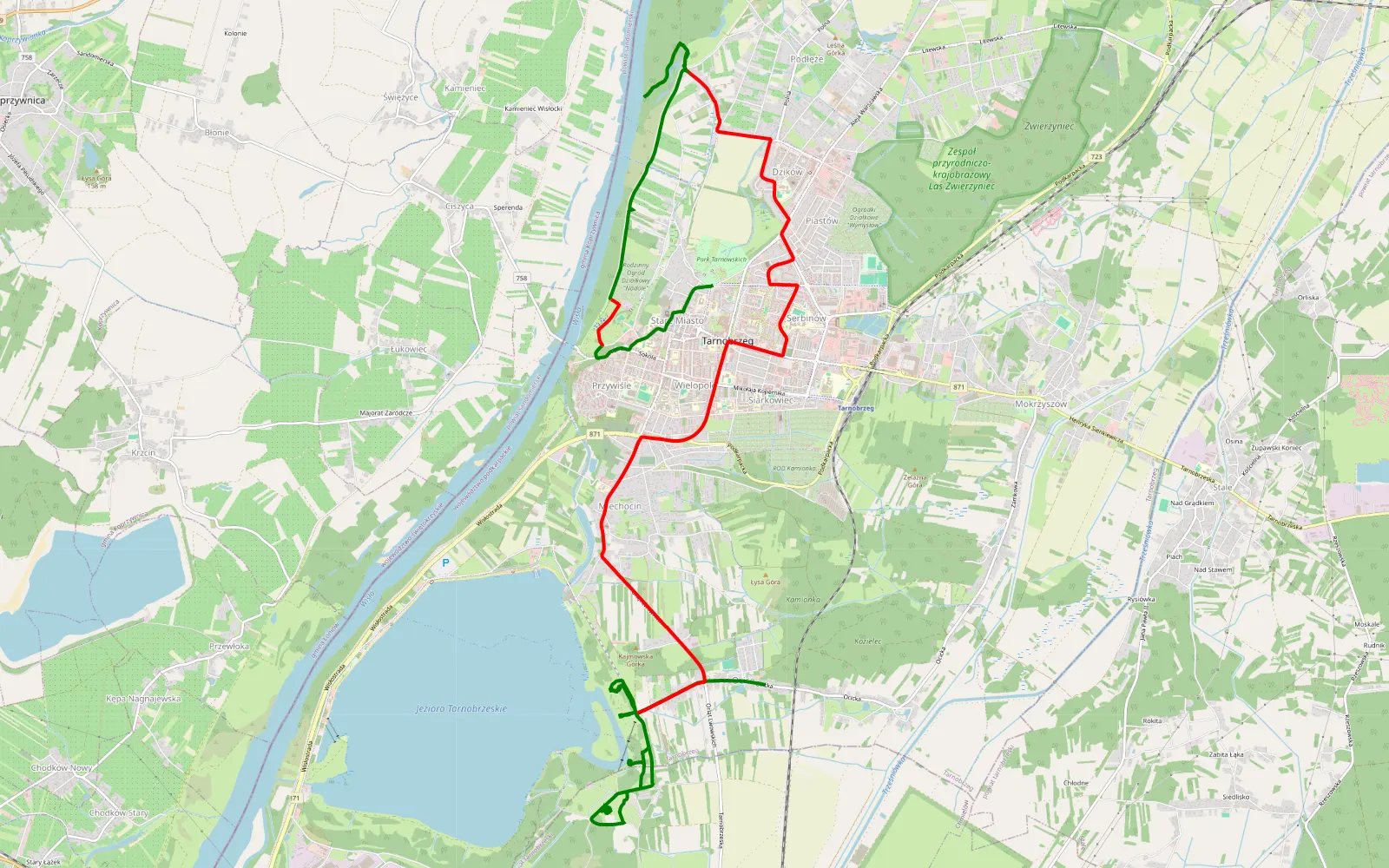 Map of Ocice - Tarnobrzeg - 19.9 km offroad trail, Tarnobrzeg