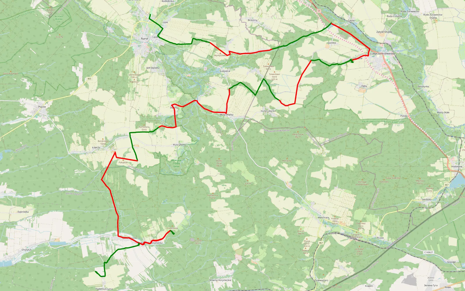 Map of Day2 roztocze lublin - 53.5 km offroad trail, Lubaczów County