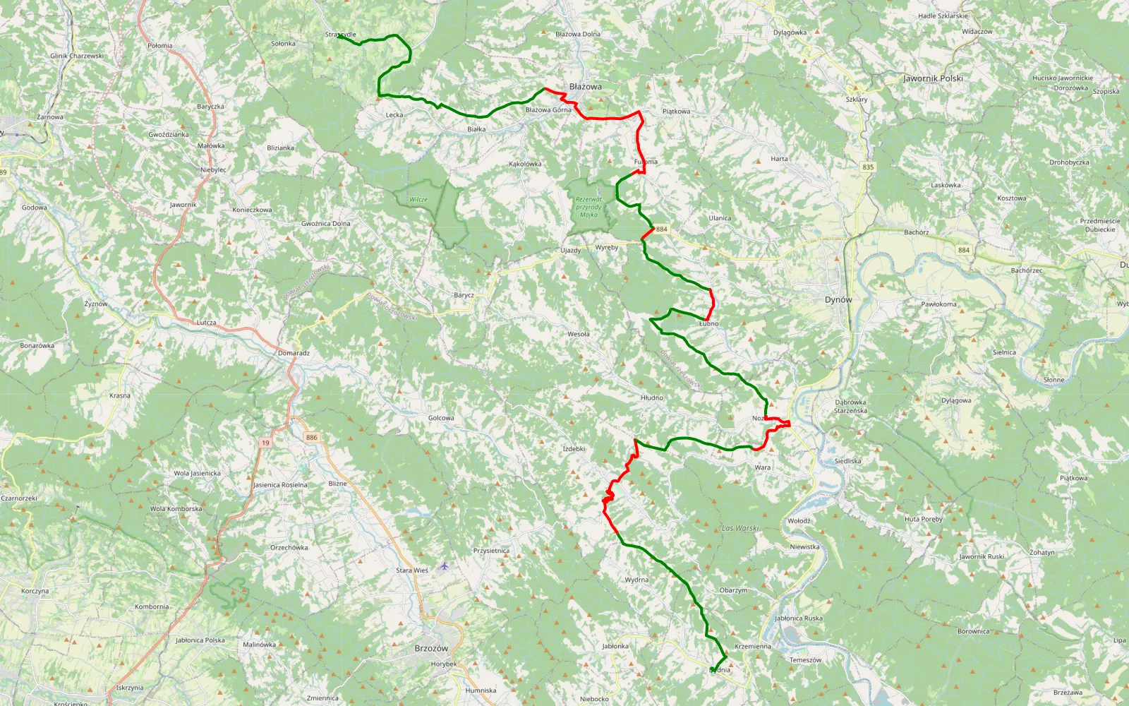 Map of Dydnia-Straszydle - 53.1 km offroad trail, Rzeszów County