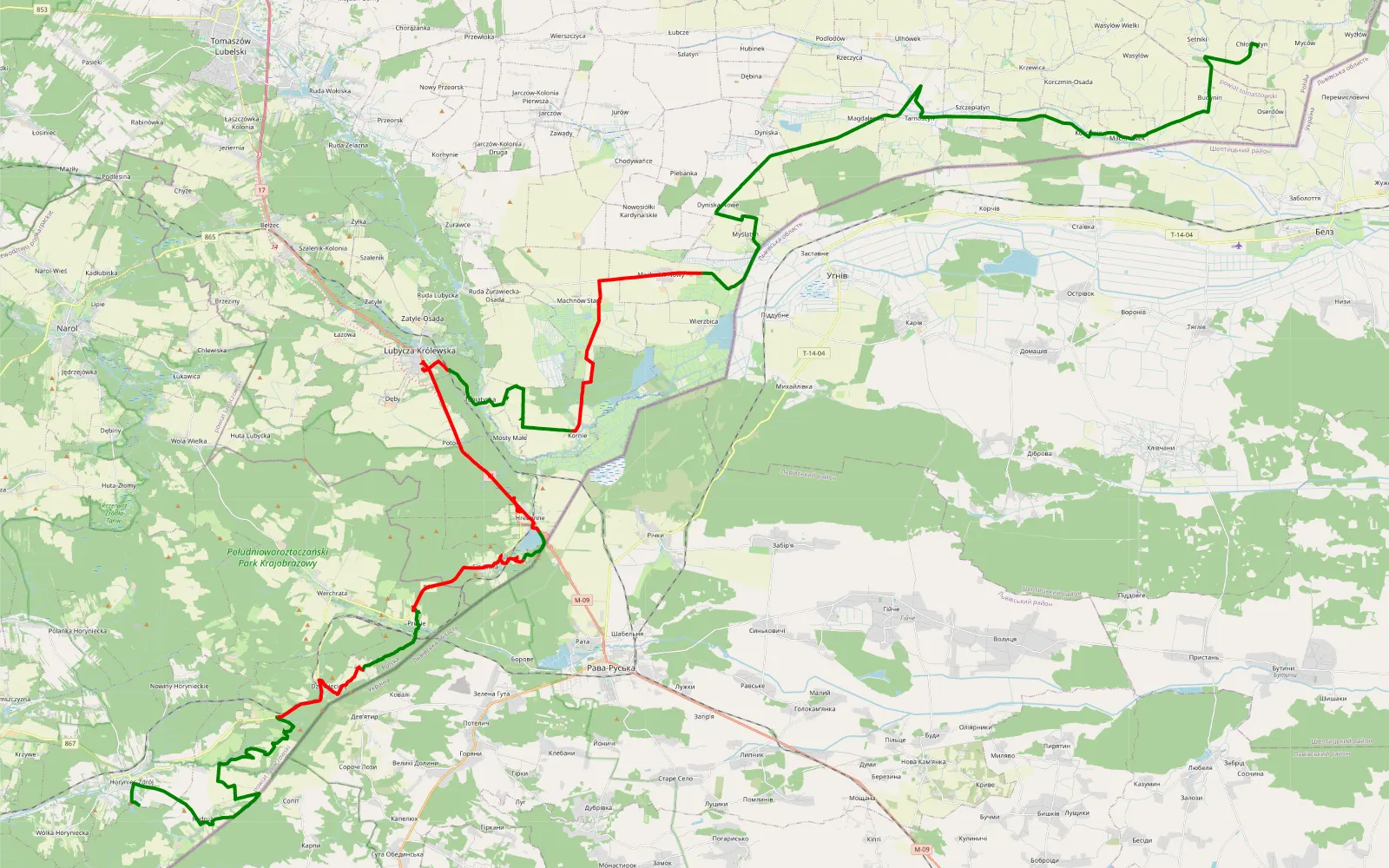 Map of Wakacje 2022.5 - 66.4 km offroad trail, Tomaszów Lubelski County