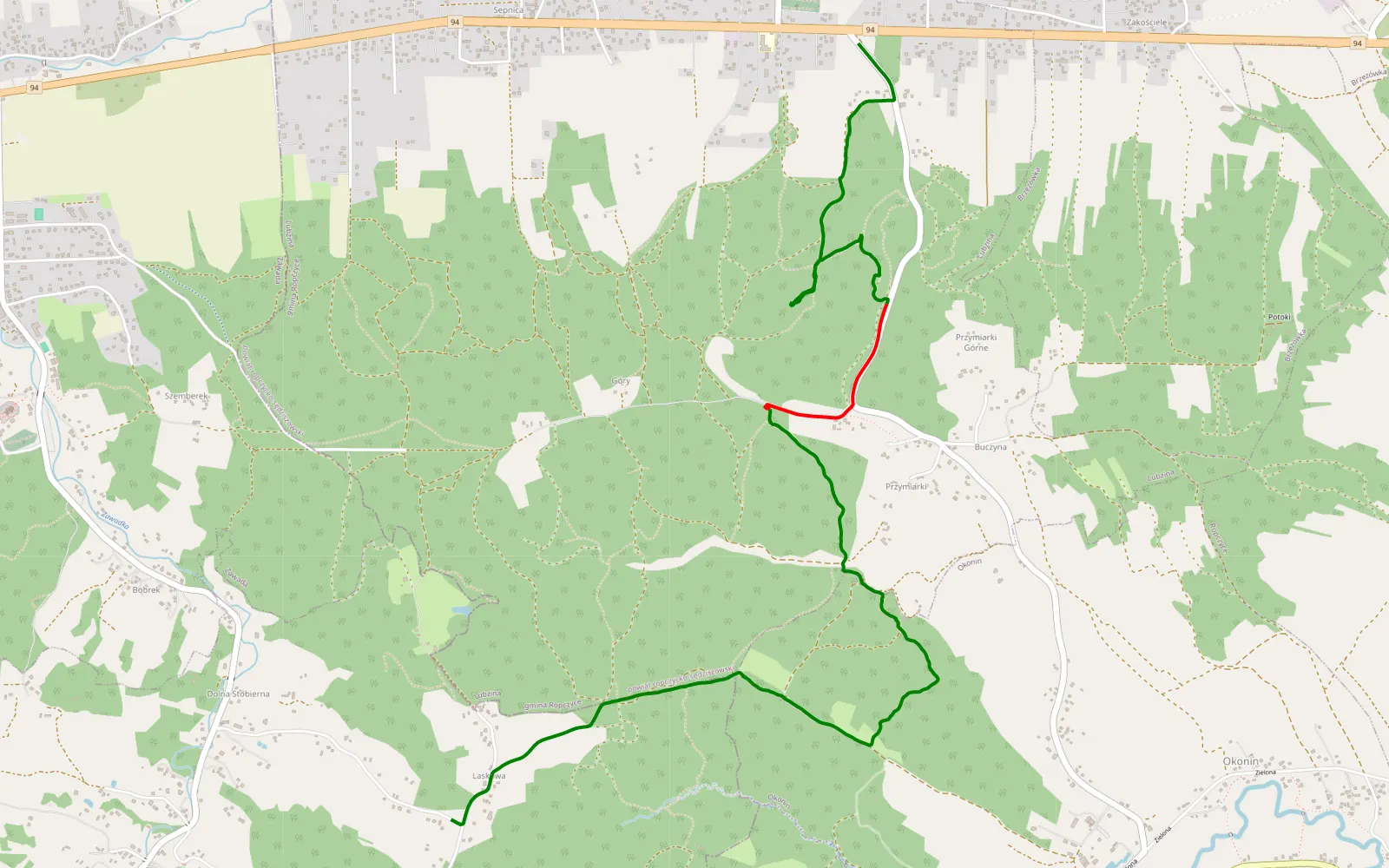 Mapa trasy Lubzina - Bobrek - 6.3 km trasy offroad, Powiat Ropczycko-sędziszowski
