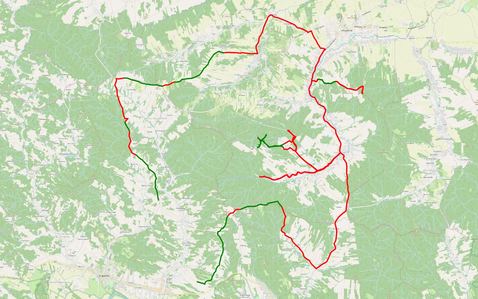 Mapa trasy RJA - 52 km trasy offroad, Powiat Jarosławski