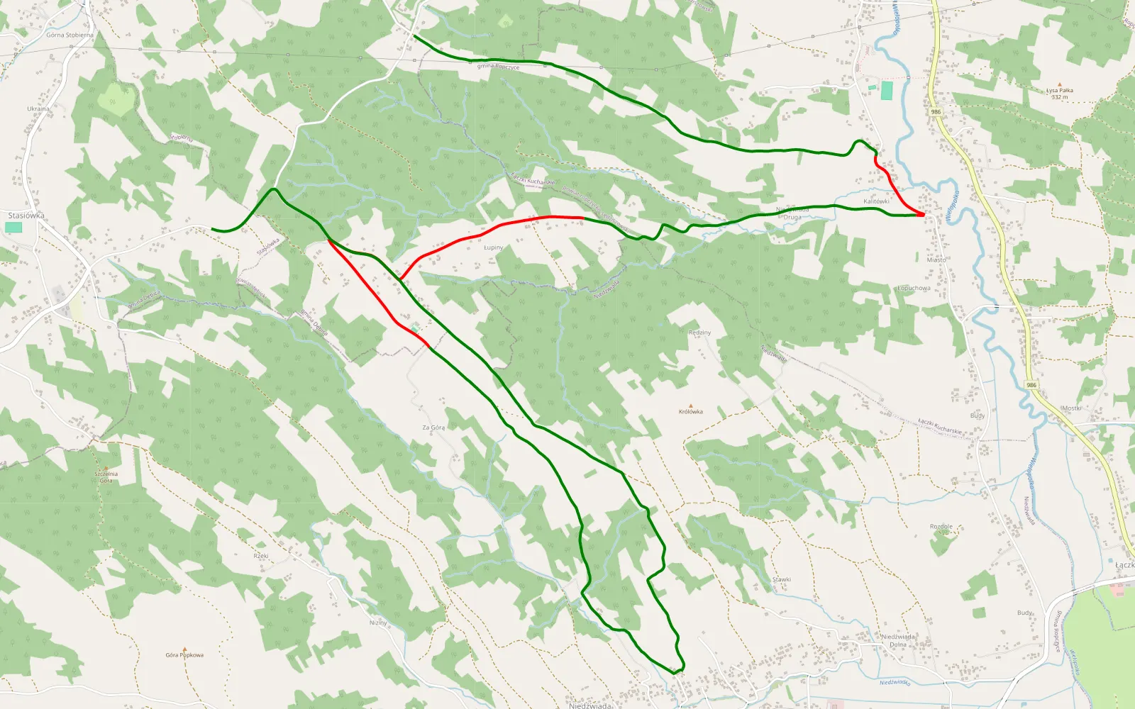 Mapa trasy Łupiny - Stobierna - 13.1 km trasy offroad, Powiat Ropczycko-sędziszowski