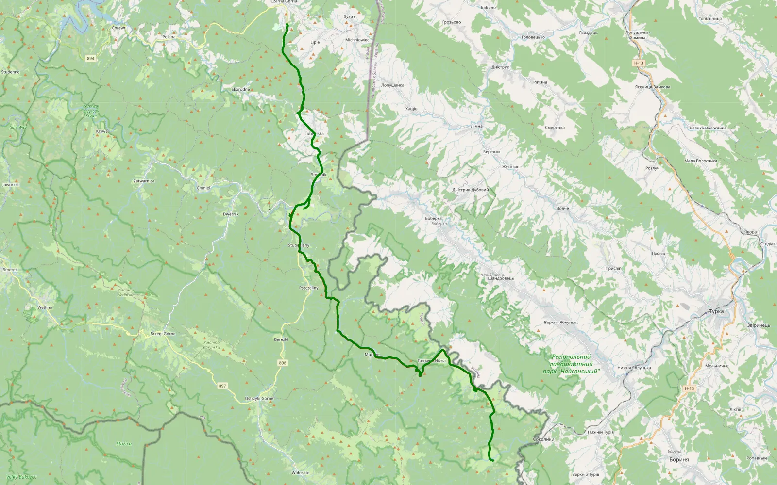 Map of Chodak - Czarna Górna - 32.2 km offroad trail, Bieszczady County