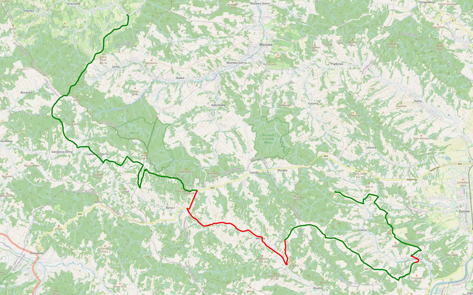 Mapa trasy Łubno - Straszydle - 27.5 km trasy offroad, Powiat Brzozowski