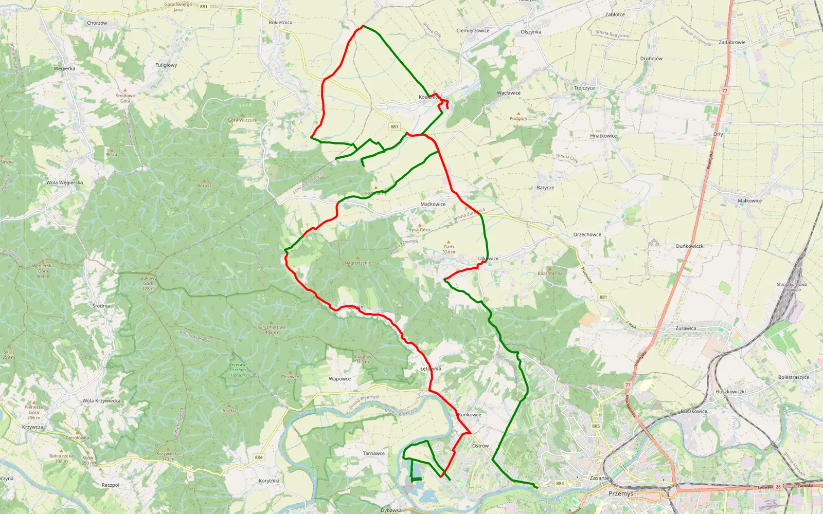 Mapa trasy Country road - 42.1 km trasy offroad, Powiat Przemyski