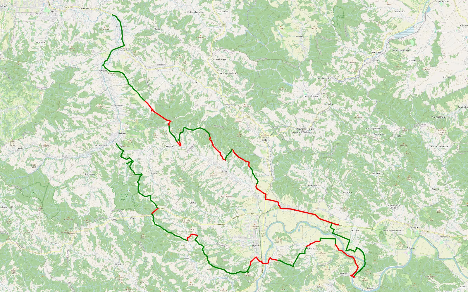 Mapa trasy Borek Stary - Błażowa - 61 km trasy offroad, Powiat Rzeszowski
