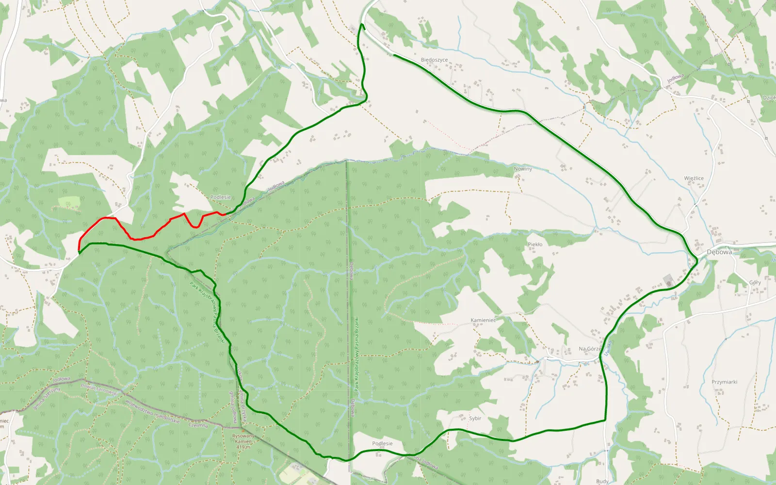 Map of Jodłowa - Wiszowa - 4.2 km offroad trail, Dębica County
