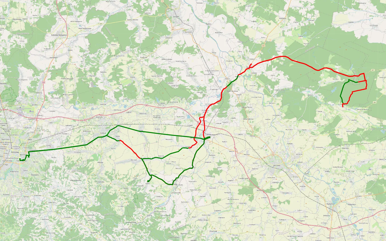 Mapa trasy Słocina - Paderewskiego - 138.4 km trasy offroad, Powiat Przeworski