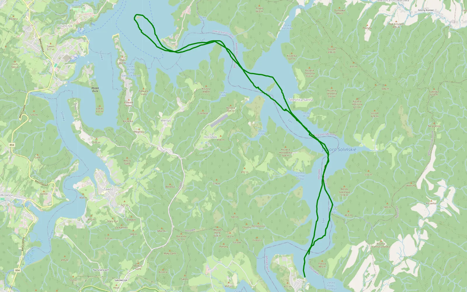 Map of Rajskie Sakowczyk - Olchowiec - 19.2 km offroad trail, Lesko County