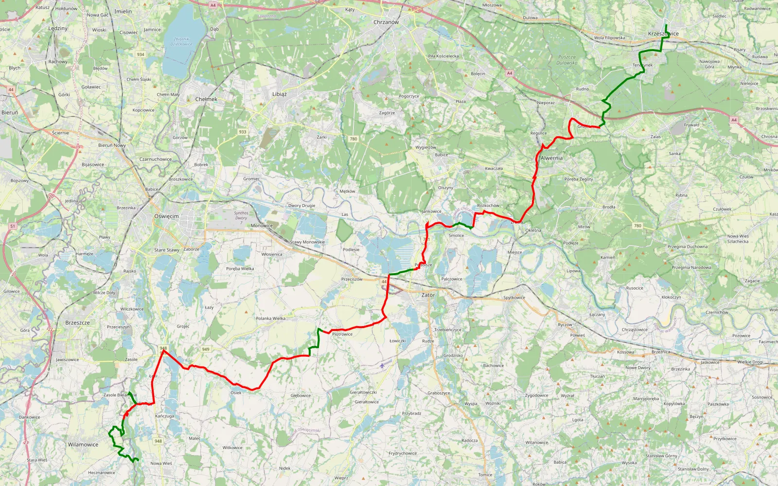 Mapa trasy NAD SOŁE - 52.5 km trasy offroad, Powiat Oświęcimski