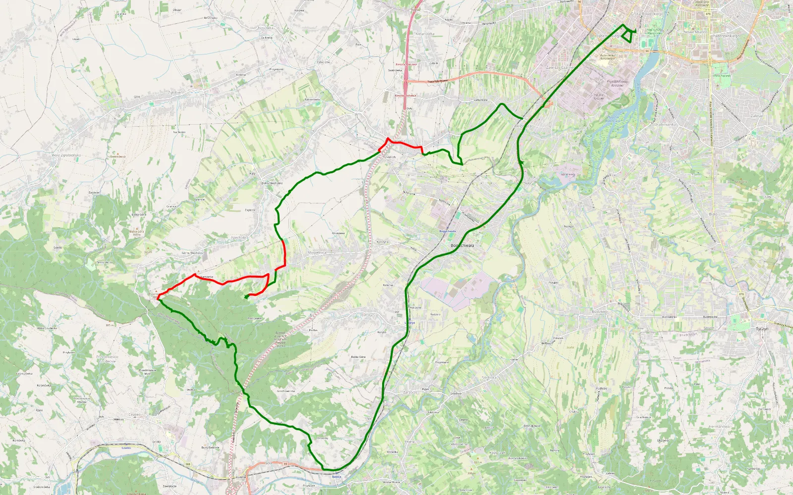 Mapa trasy Zwięczyca - Piastów - 15.6 km trasy offroad, Powiat Rzeszowski