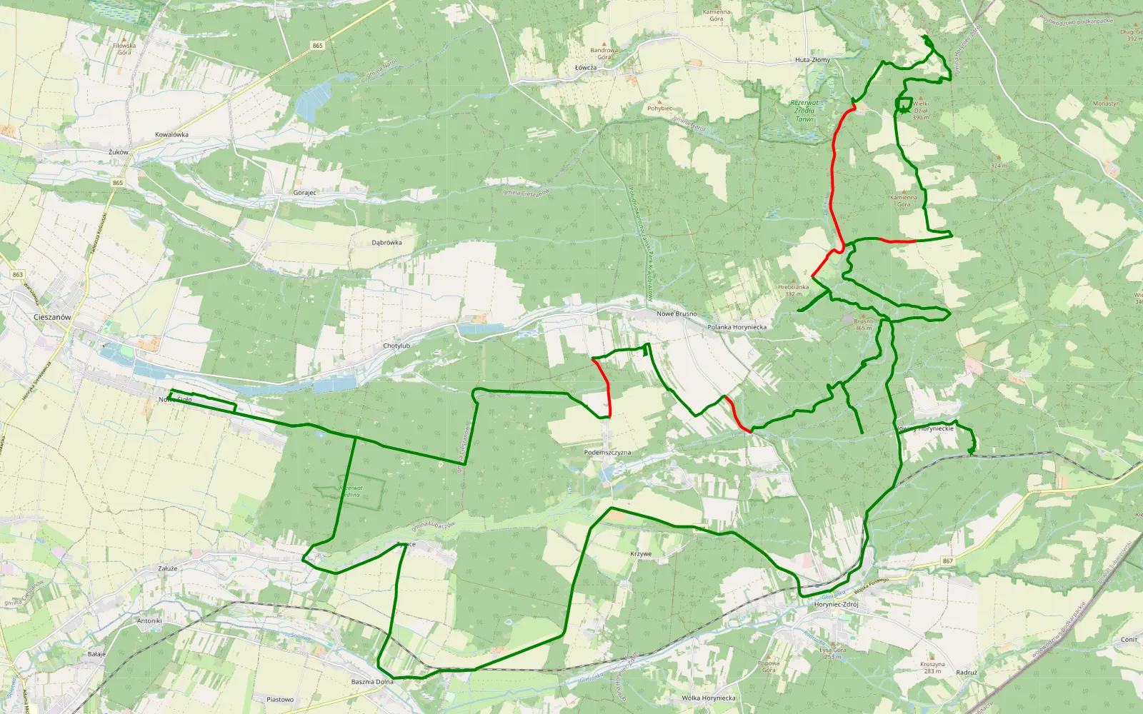 Map of Nowe Sioło - 51.6 km offroad trail, Lubaczów County