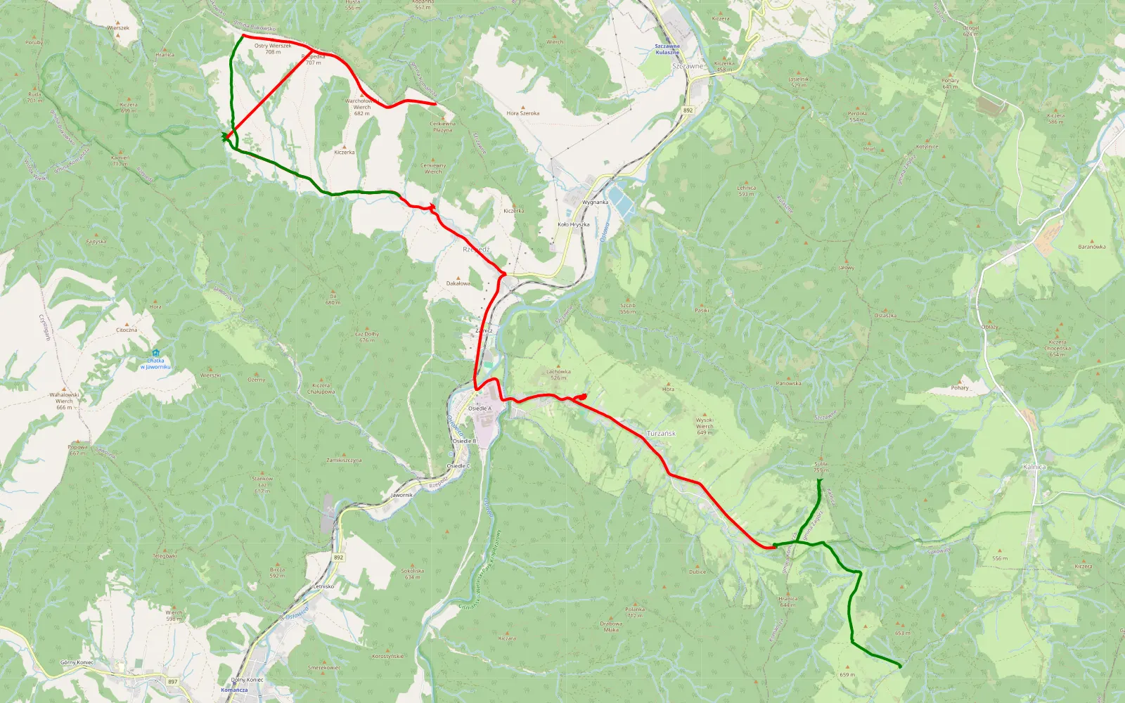 Mapa trasy Kamionki - Rzepedź - 22.8 km trasy offroad, Powiat Sanocki