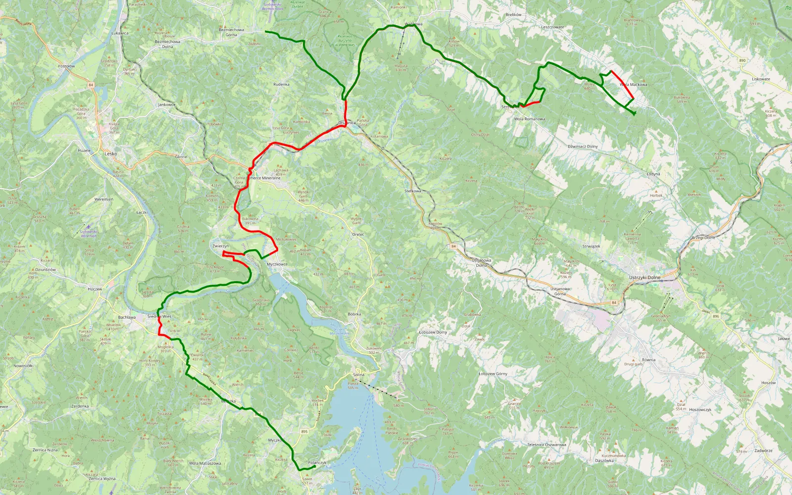 Mapa trasy Wolfland 2023 day 1 morning - 44.3 km trasy offroad, Powiat Leski