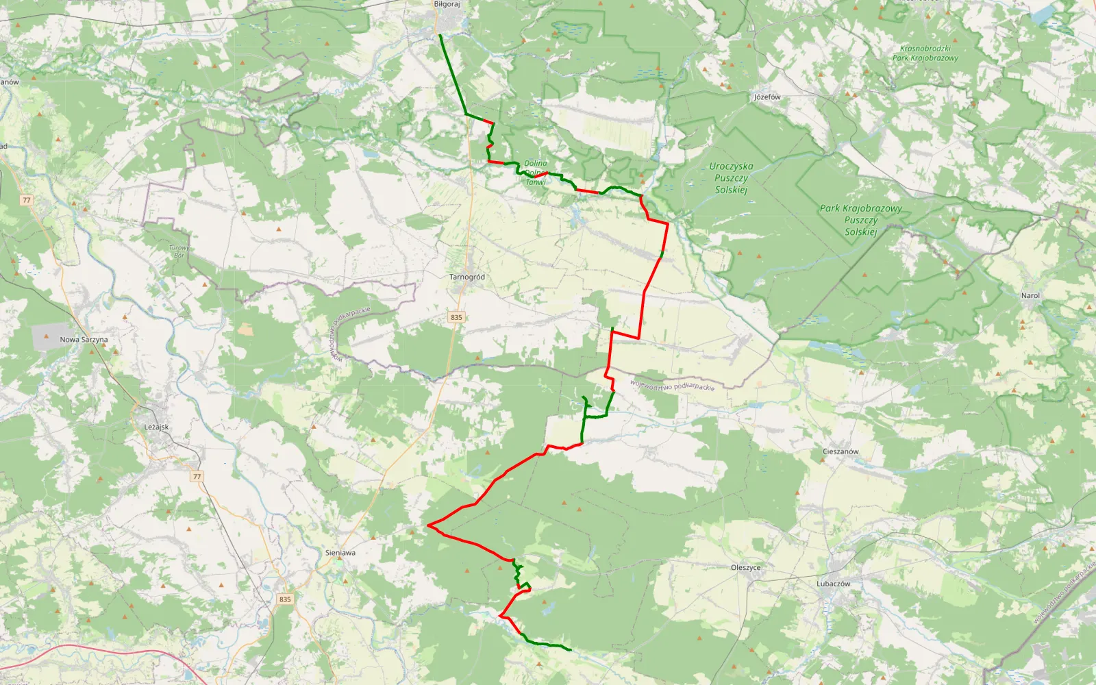 Map of Surmaczówka - Puszcza Solska - 82.1 km offroad trail, Biłgoraj County