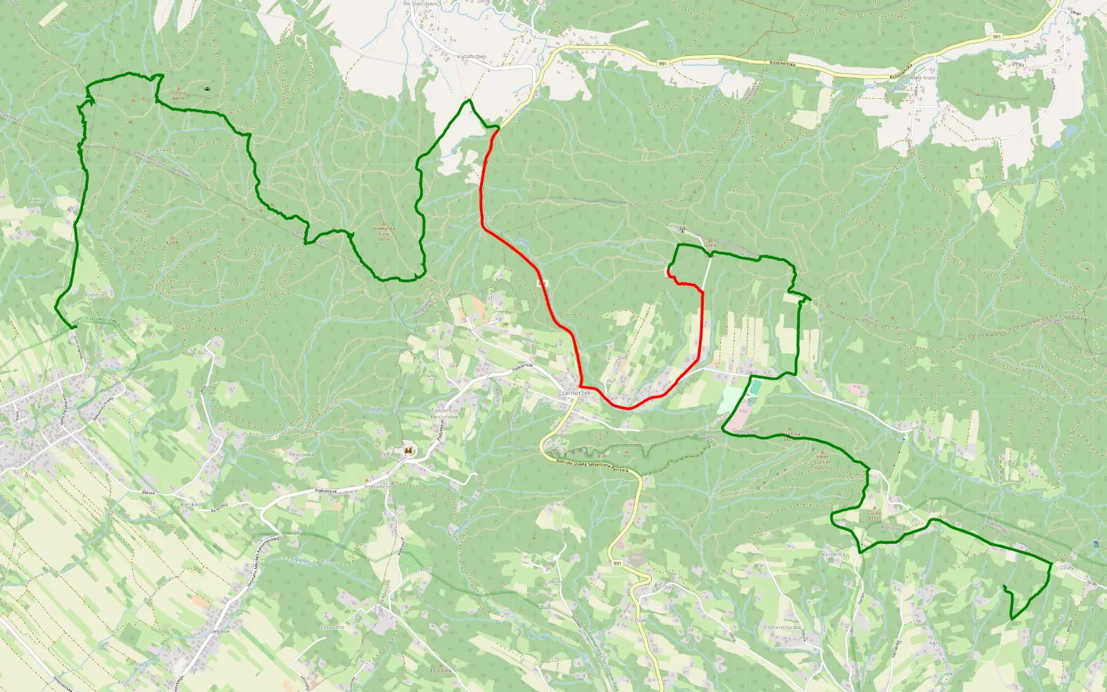 Map of Odrzykoń - Czarnorzeki - 12.7 km offroad trail, Krosno County