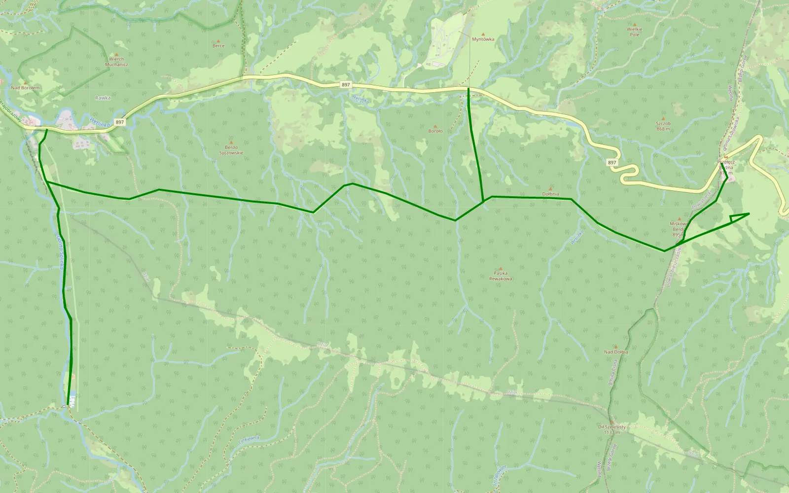Map of Wetlina - Moczarne - 11.5 km offroad trail, Lesko County