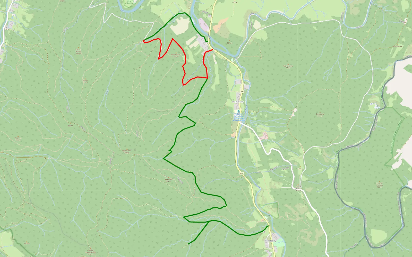 Map of Stuposiany - 12.8 km offroad trail, Bieszczady County
