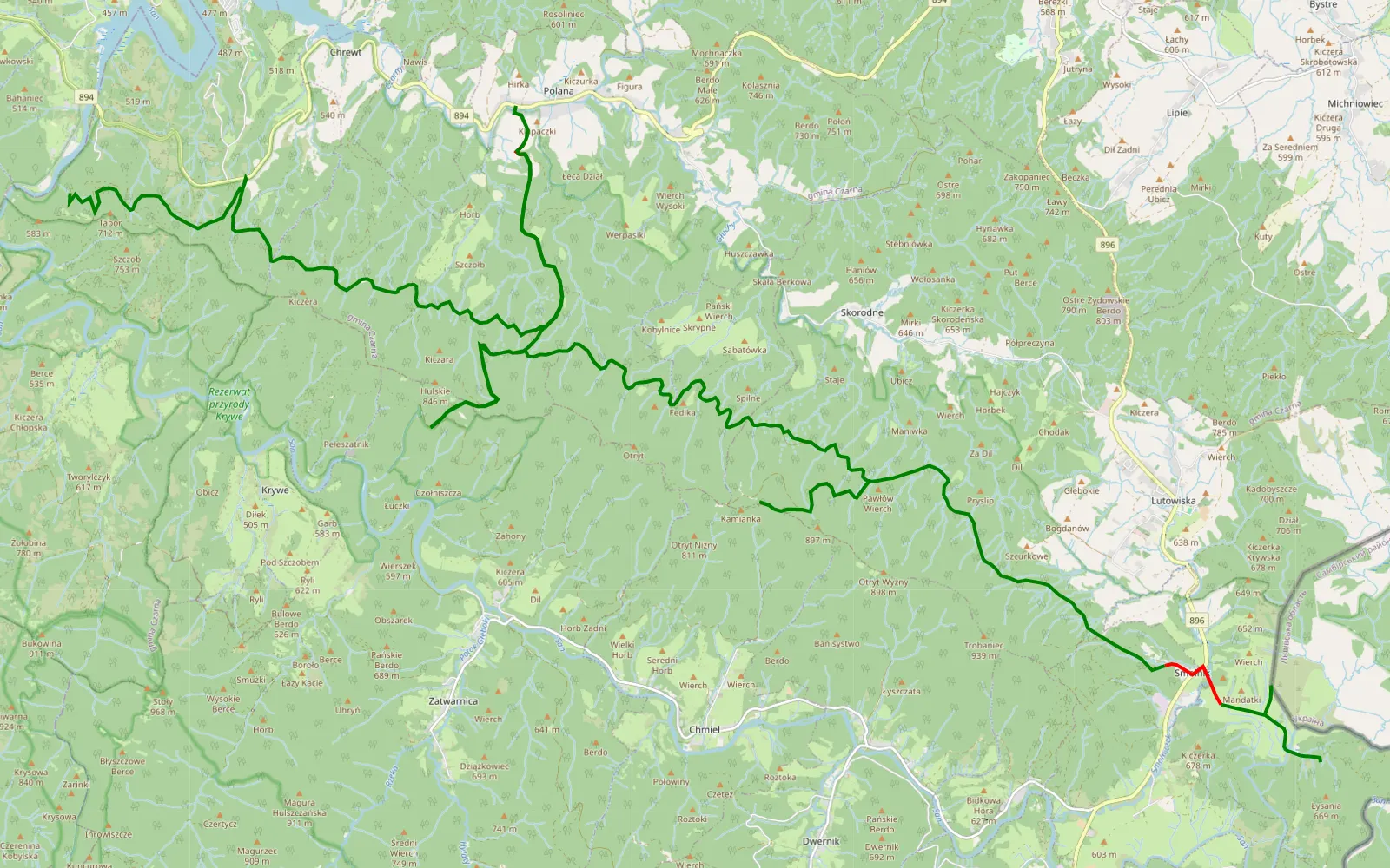 Map of Rajskie - Smolnik - 46.4 km offroad trail, Bieszczady County