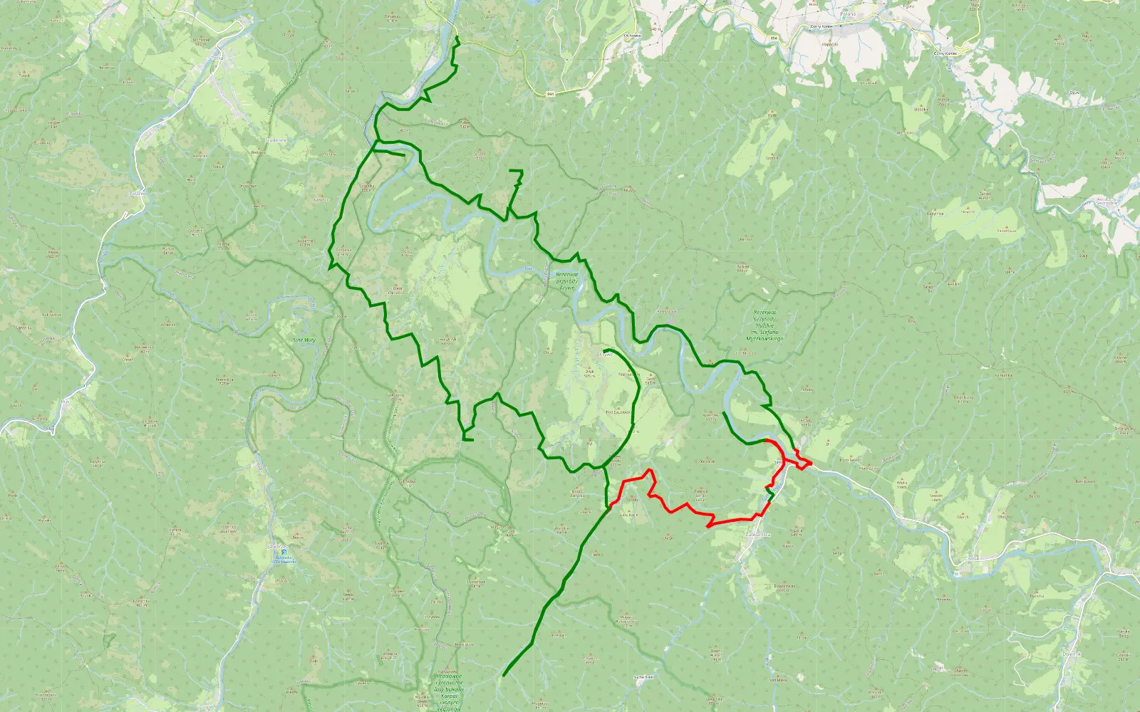 Map of Krywe - 51.8 km offroad trail, Bieszczady County