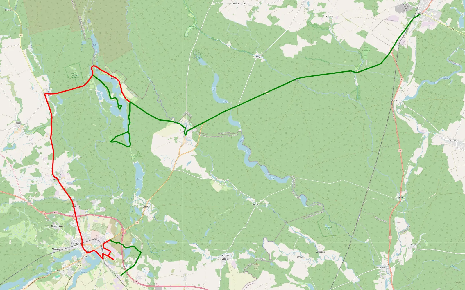 Map of Wał Pomorski Zdbice - Wałcz - 42.8 km offroad trail, Wałcz County