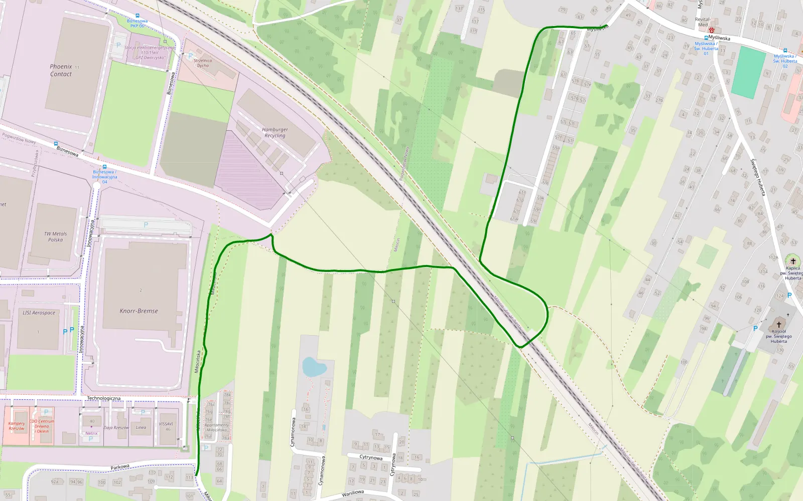 Mapa trasy Miłocin - 1.4 km trasy offroad, Rzeszów
