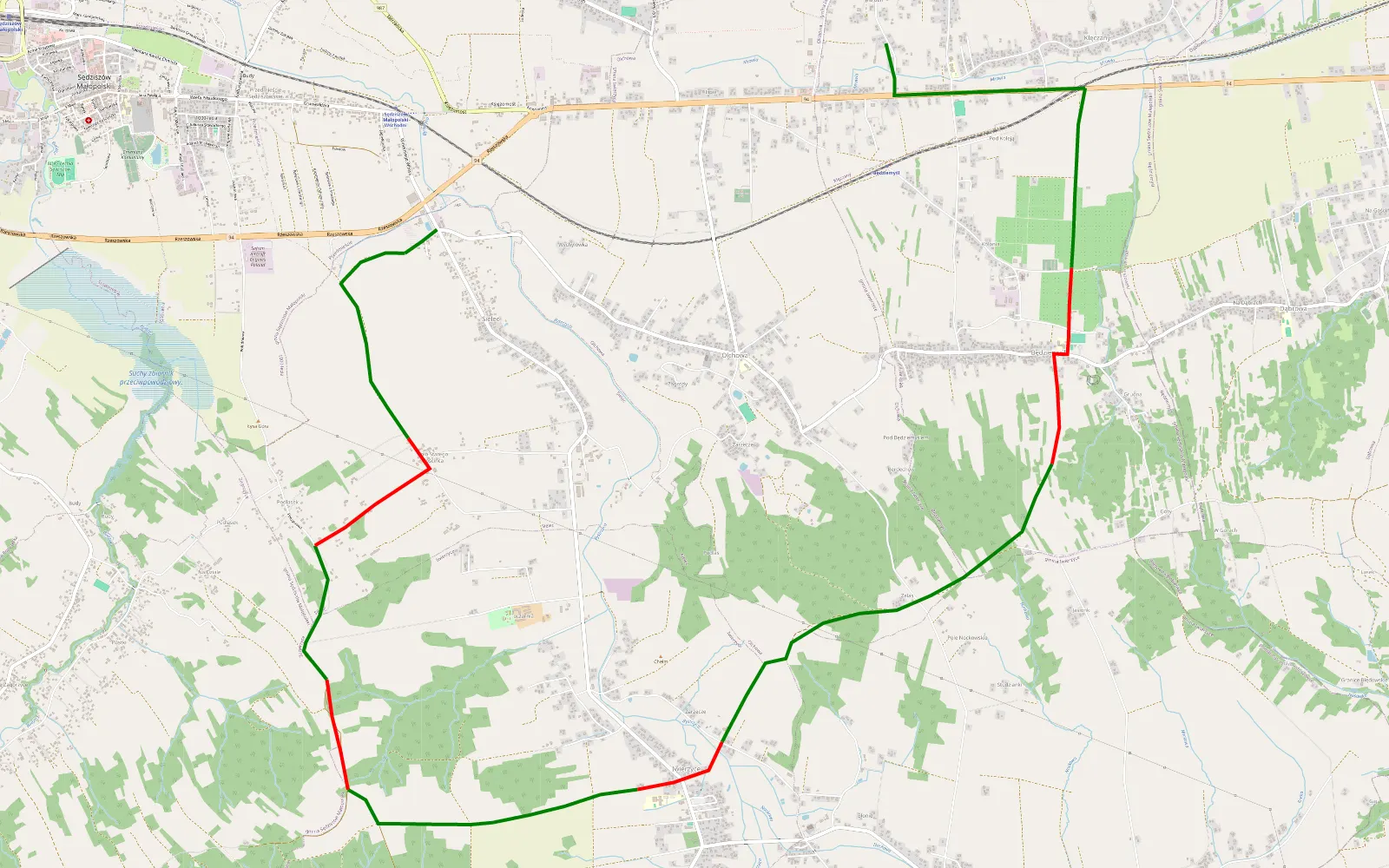 Mapa trasy Lipie - Sielec - 12.9 km trasy offroad, Powiat Ropczycko-sędziszowski