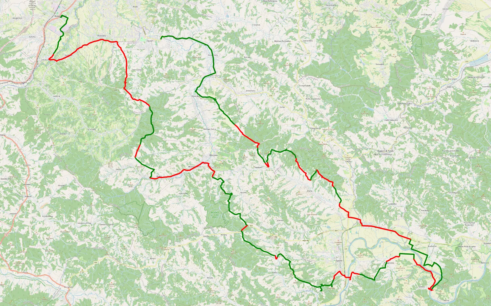 Mapa trasy 2020-09-13 Nowy Borek-Dynów and back - 90.3 km trasy offroad, Powiat Rzeszowski