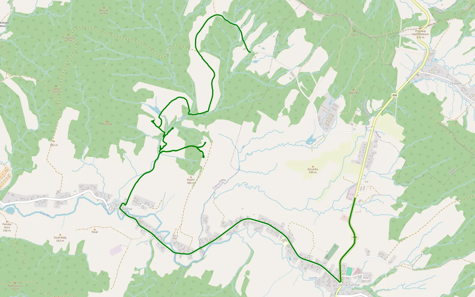 Mapa trasy Bieszczady czarna-czarna góra - 6.1 km trasy offroad, Powiat Bieszczadzki