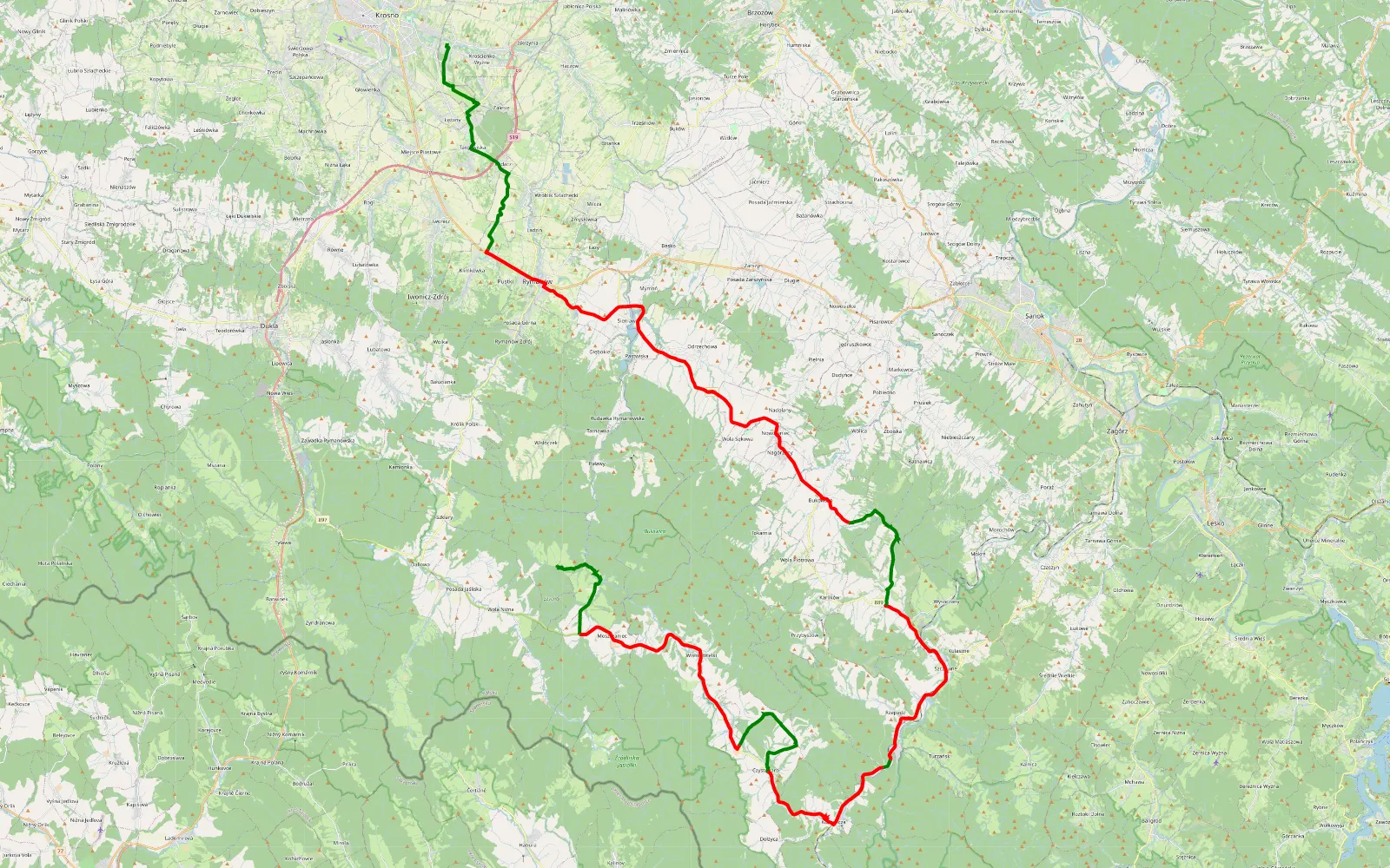 Map of Polany Surowiczne - Krościenko Wyżne - 85.6 km offroad trail, Sanok County