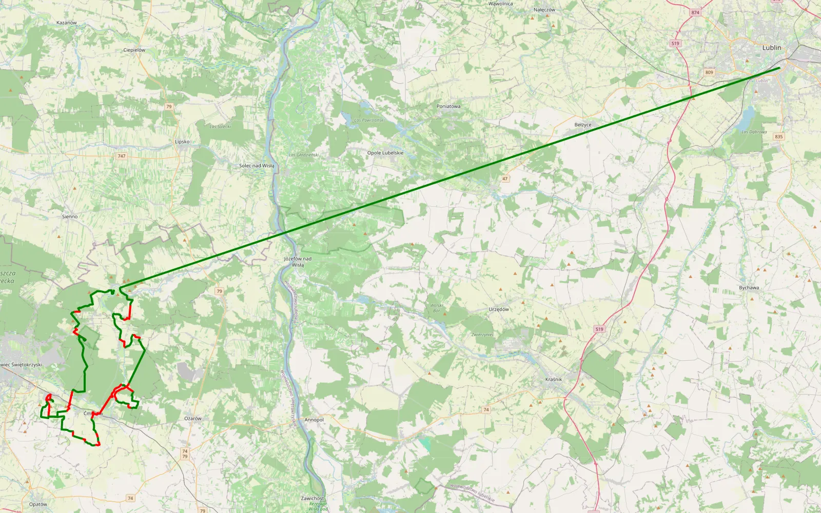 Map of Bałtów - 79.4 km offroad trail, Ostrowiec County