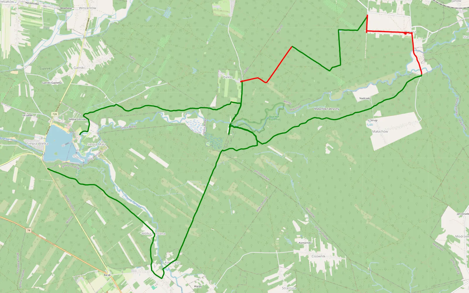 Map of Sielpia Wielka, Wąsosz, Piekło - runda - 23.6 km offroad trail, Końskie County