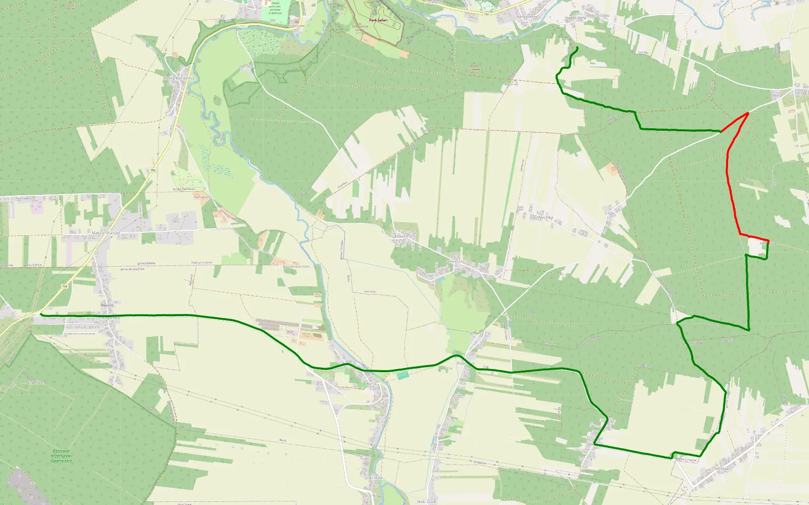 Map of Ponik - Magoń - 8.8 km offroad trail, Ostrowiec County