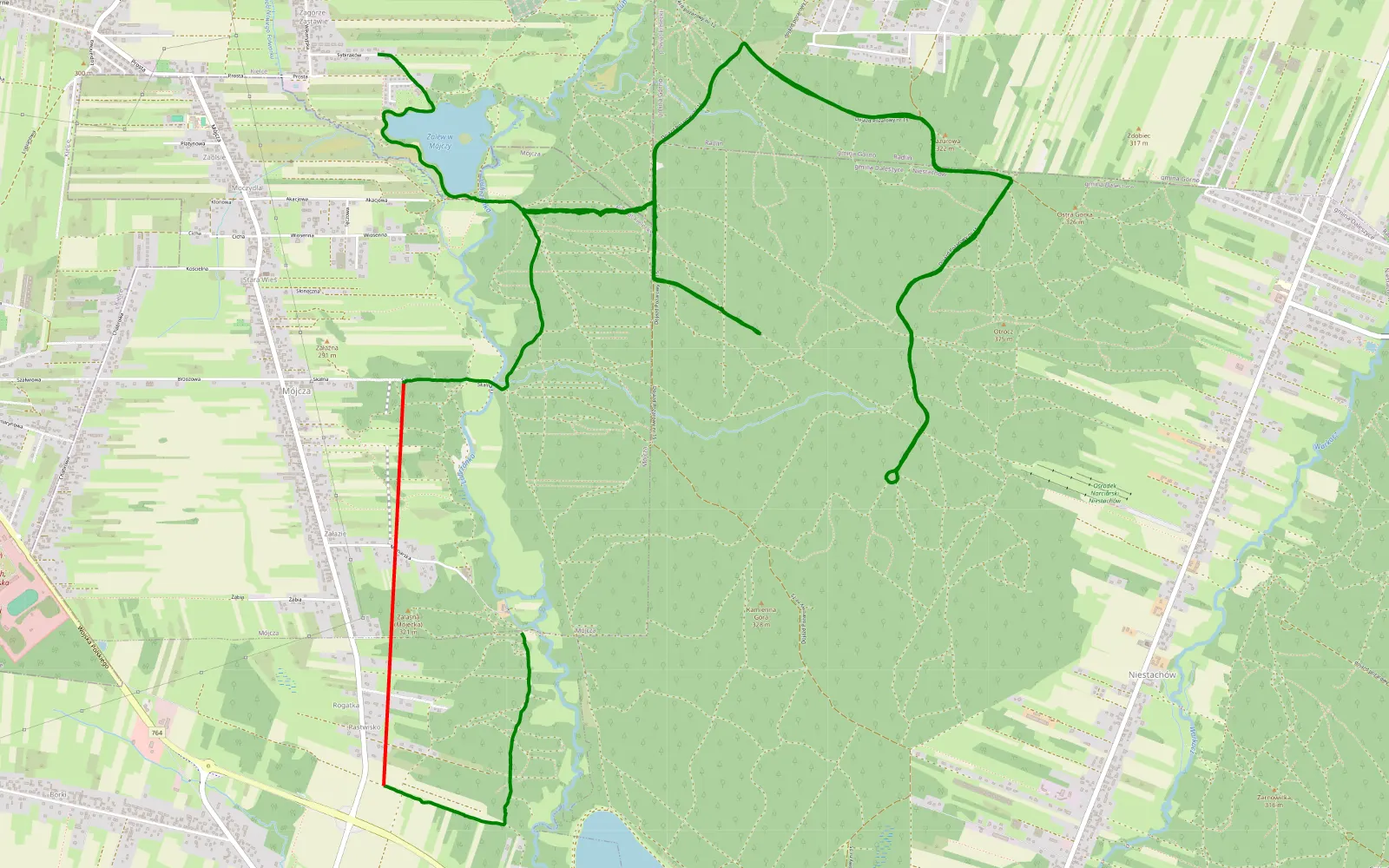 Map of Mojcza - Suków - 18.8 km offroad trail, Kielce County
