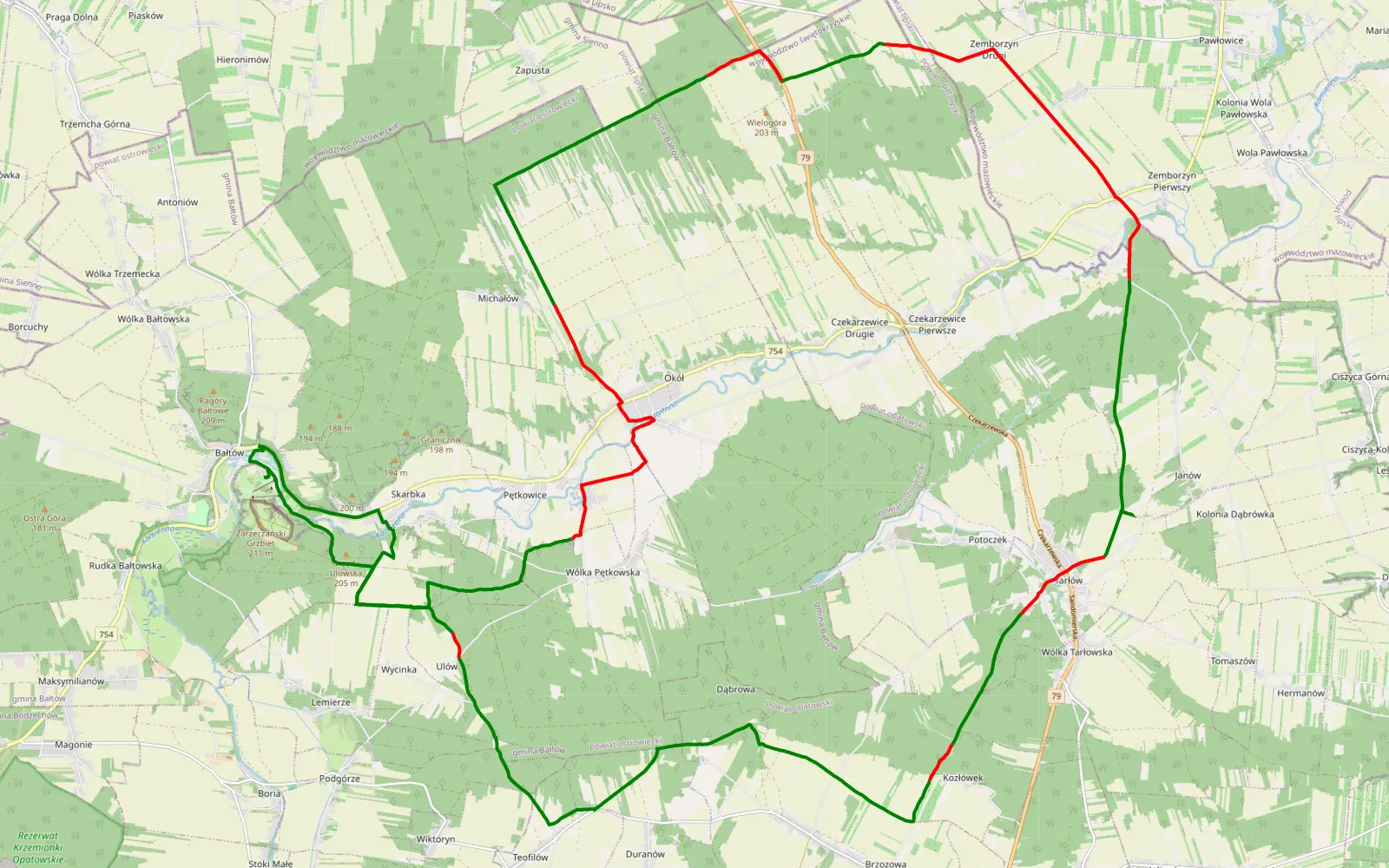 Map of Bałtów pitu pitu - 47.7 km offroad trail, Opatów County