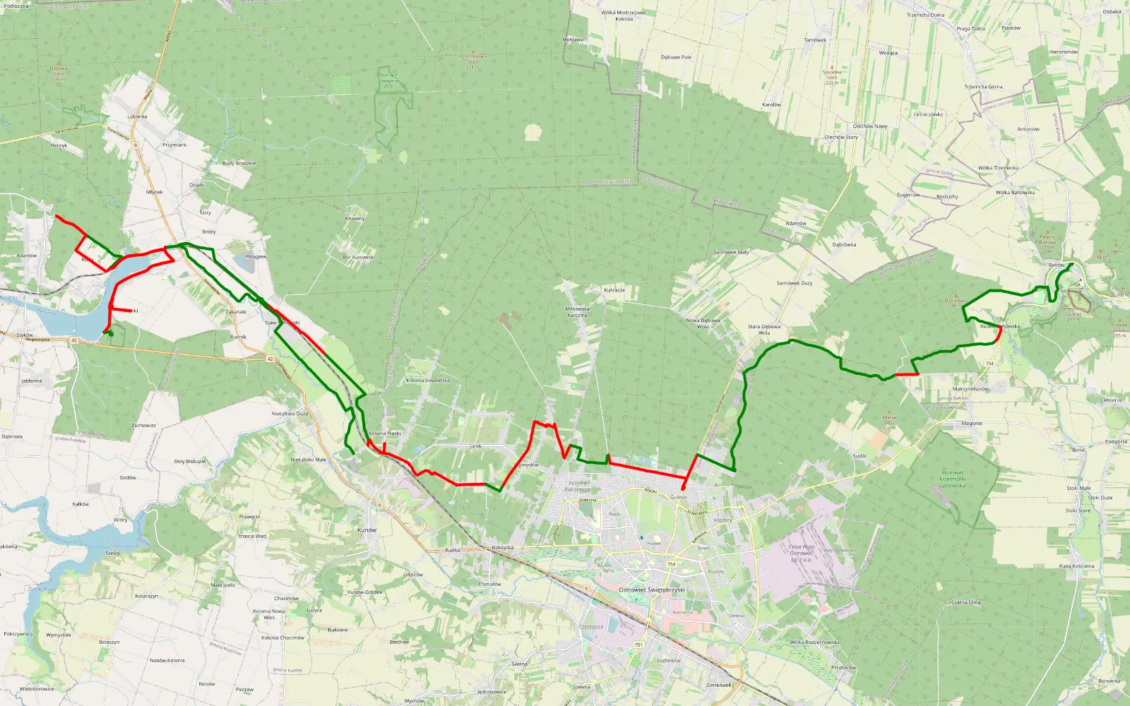 Map of Bałtów - Malachow 13 po modyfikacjach - 59.2 km offroad trail, Ostrowiec County