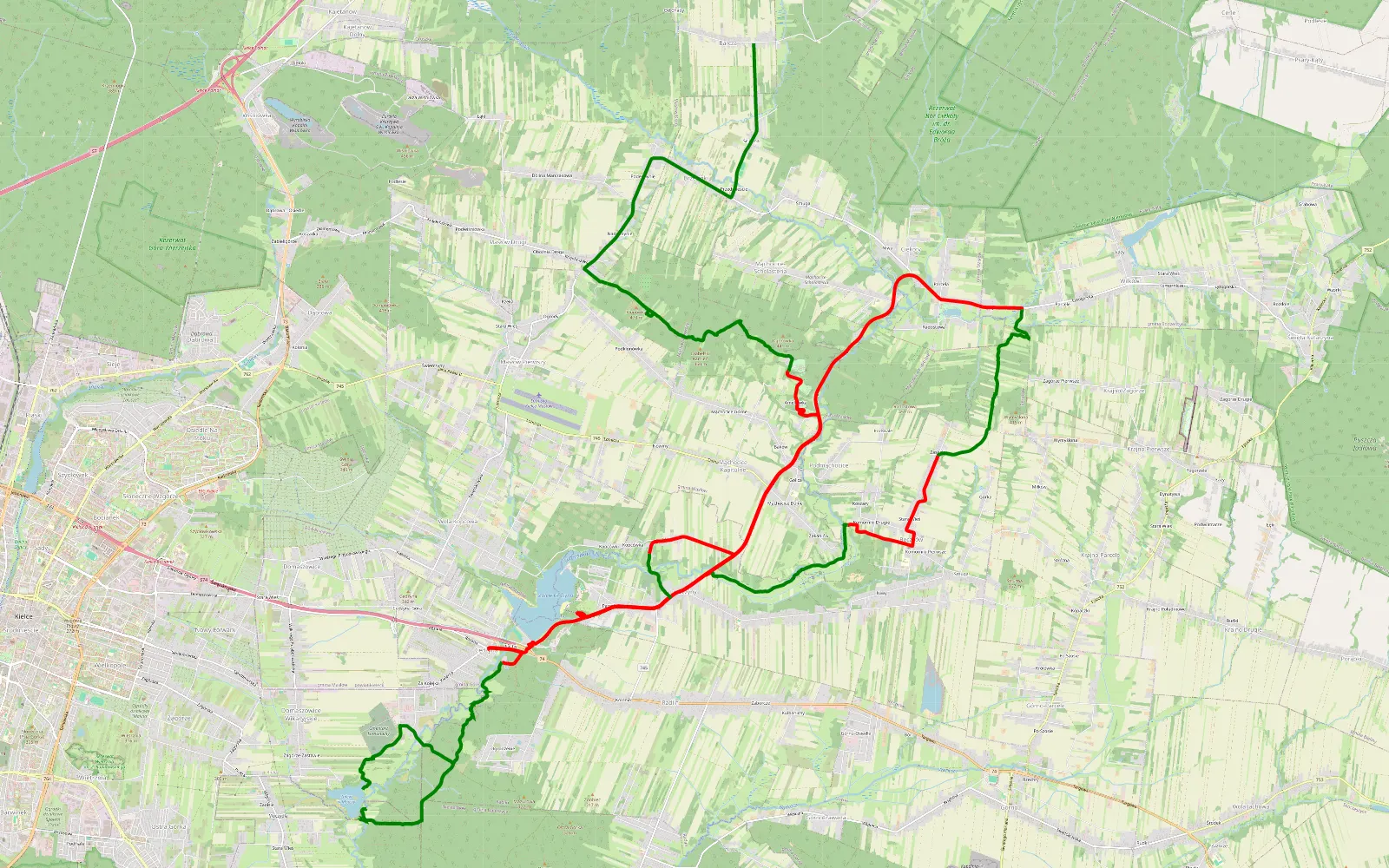 Map of Barcza - Cedro Mazur - 41.7 km offroad trail, Kielce County