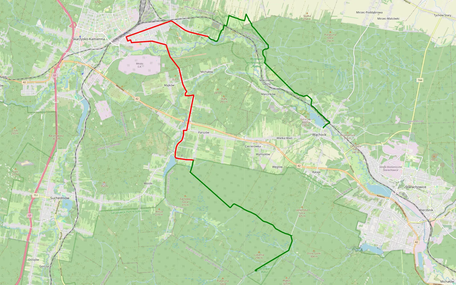 Map of Wąchock - Wykus - 25.5 km offroad trail, Starachowice County