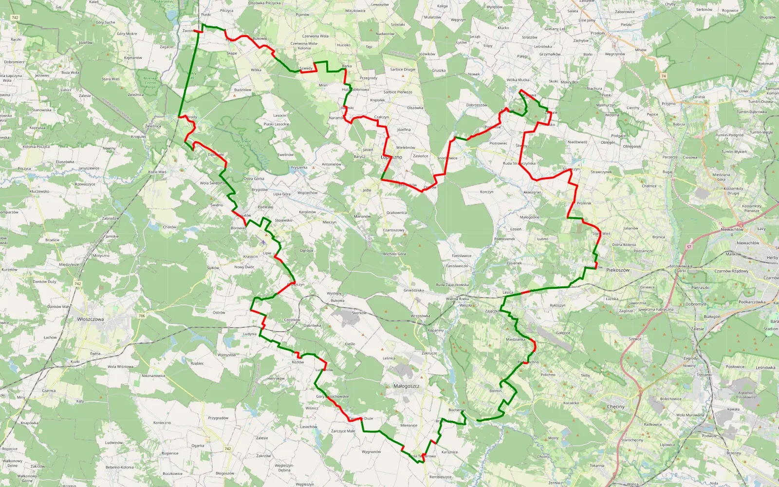 Mapa trasy Scyzorland III 2015 - 137.5 km trasy offroad, Powiat Kielecki
