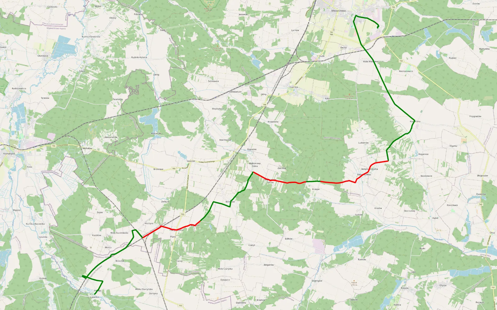 Map of Kielecczyzna -Jura Krakowso-Czestochowska 4 - 24.3 km offroad trail, Włoszczowa County